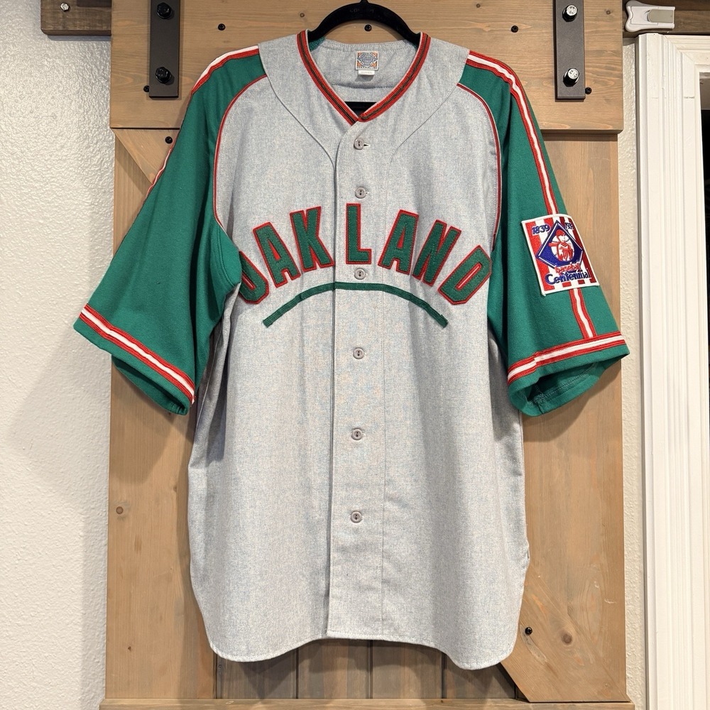 Oakland Oaks #6 Wool Baseball Jersey USA Large Patch Ebbets Field Flannels
